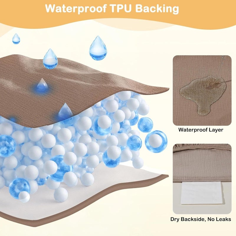 Basumee Muslin Changing Pad Cover Waterproof 2 Pack Baby Changing Table Covers for Boys and Girls Soft Breathable Nursery Diaper Change Table Cover Pad Fits 32"x16", Brown - Image 2
